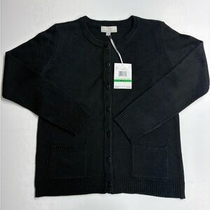 NWT Carolyn Taylor Cardigan Sweater Womens L Petite Pockets Black Grandmacore